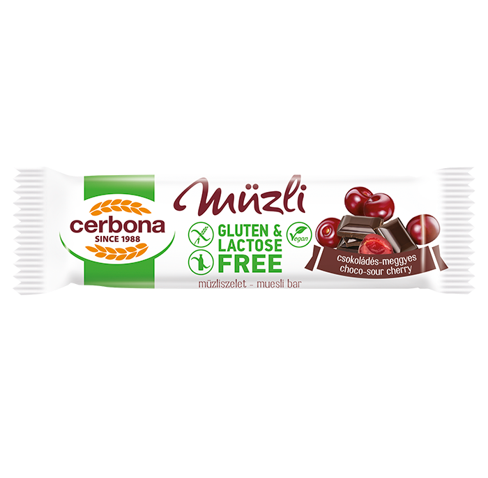Baton musli cu ciocolată și visine, fara gluten, fara lactoza