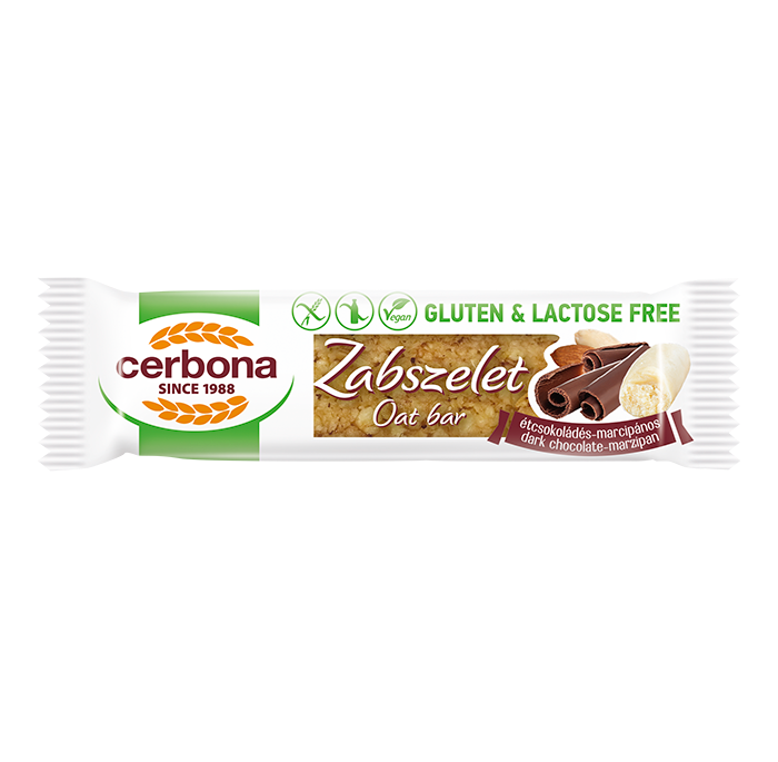 Gluténmentes étcsokoládés-marcipános zabszelet 