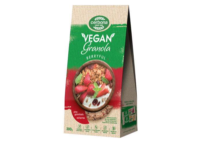 Granola vegană cu fructe rosii 