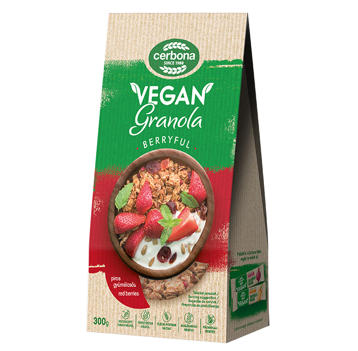 Granola vegană cu fructe rosii 