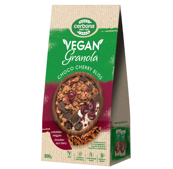 Granola vegană cu ciocolată și vișine 